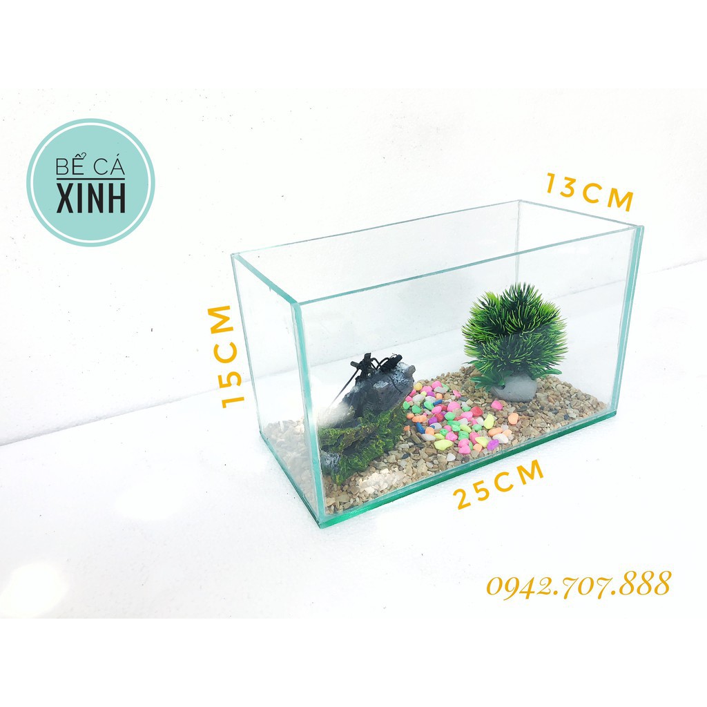 Bể cá cảnh_Bể cá mini để bàn  25*13*15cm kèm sỏi trang trí