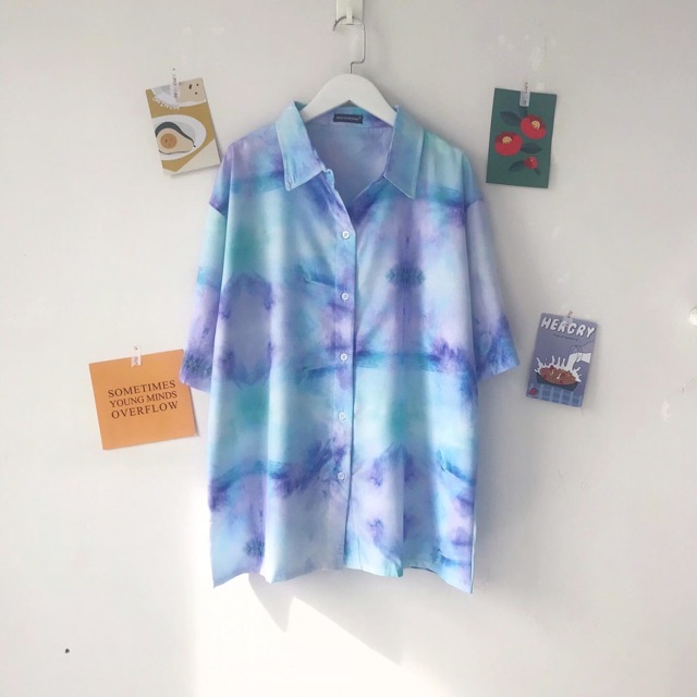 Áo Sơmi Loang Cloud 3D Tay Ngắn Unisex Ảnh Thật