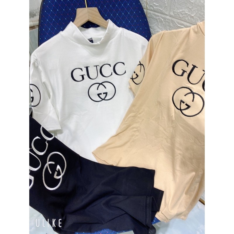 Áo phông cộc thêu GG cổ 3p