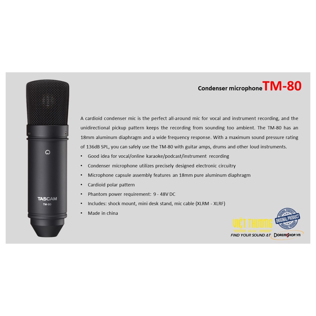Micro Thu Âm TASCAM Condenser microphone TM-80