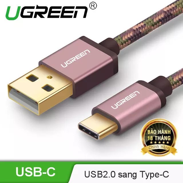 Dây Cáp USB sang Type C UGREEN 40429 đầu Mạ vàng, dây dù dài 1met Chính hãng US250
