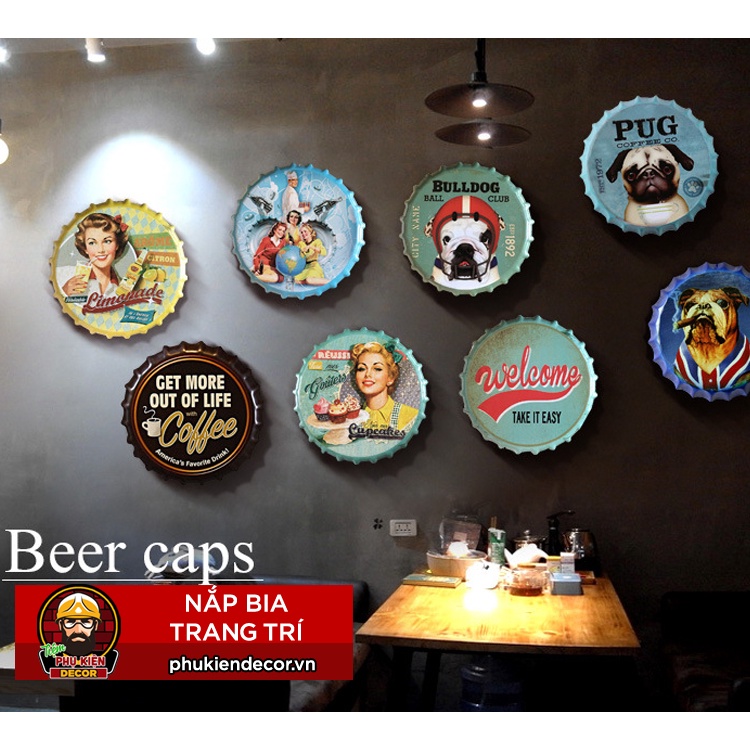 (50 MẪU, GIÁ SỈ) Nắp chai bia trang trí treo tường (nắp ve) 35cm, decor quán beer