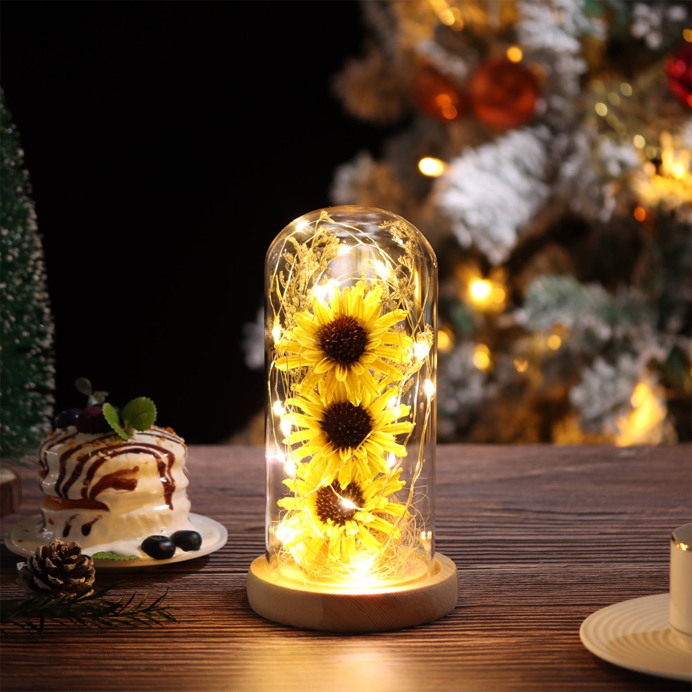 TEAK Romantic Sunflower in Glass Gifts for Women Home Decor Flower With LED Anniversary Birthday Party Favors Fashion Wedding Supplies Handcraft/Multicolor