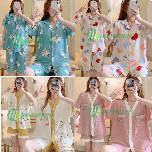 Bộ đồ bầu DÂU TÂY - Bộ bầu mặc nhà sau sinh cho con bú ti ẢNH THẬT - Đồ bộ bầu lửng Quần áo cho mẹ bầu thời trang mùa hè