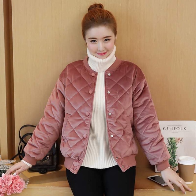 Áo khoác bomber nhung trần trám nữ