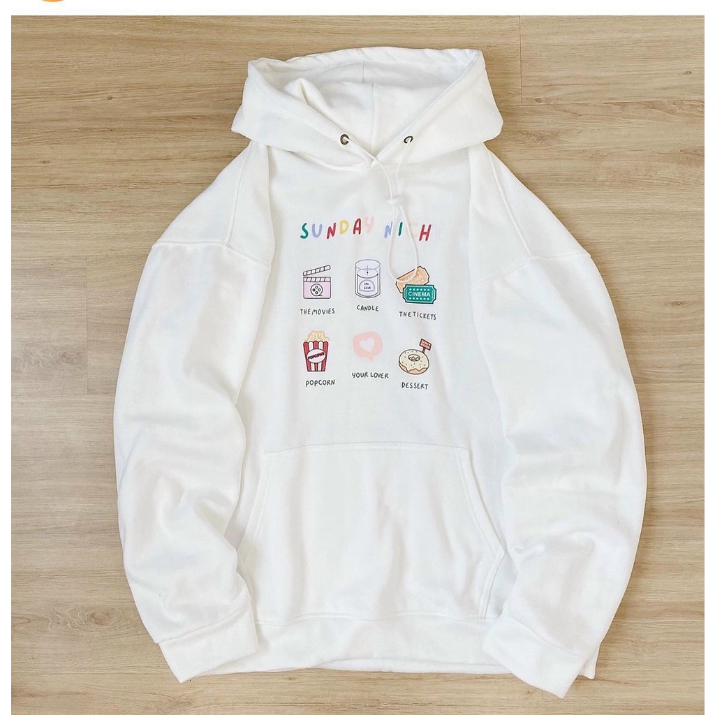 Áo nỉ hoodie unisex Homies liền mũ có túi in hình SUNDAY nỉ ngoại chất dày dặn, nón 2 lớp, thích hợp làm áo cặp