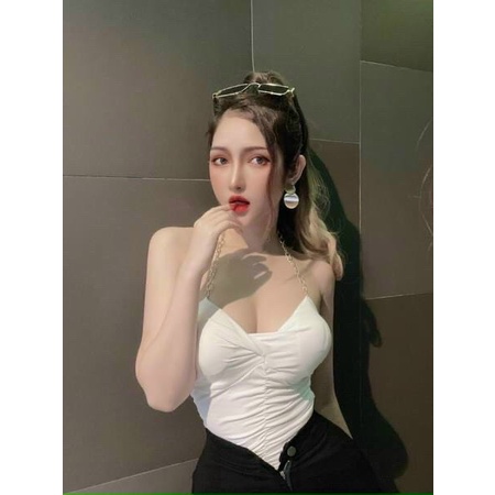 Áo kiểu croptop yếm xích xoắn ngực cực xinh , chất thun bozip mềm mịn