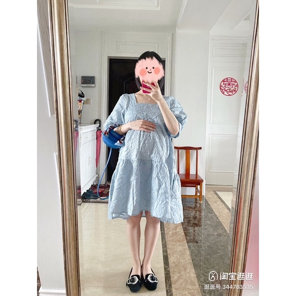 Váy bầu babydolCổ Vuông Tay Bồng Chất Đũi Xốp 3D, đầm bầu thời trang thiết kế công sở xinh xắn đáng yêu - tkutrang style