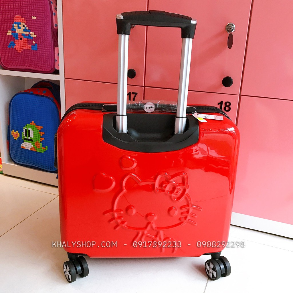 Vali kéo du lịch hình Mèo Hello Kitty 3D ngang màu đỏ cho bé gái, bạn nữ - (40x17x34cm) - VLKKTDONG