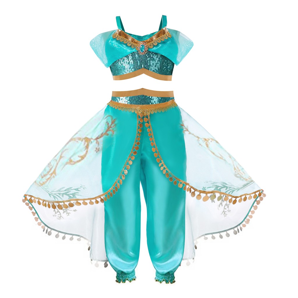 Bộ Đồ Hóa Trang Công Chúa Jasmine Trong Aladdin và Cây Đèn Thần Đính Kim Sa Đáng Yêu Cho Bé Gái Dịp Halloween