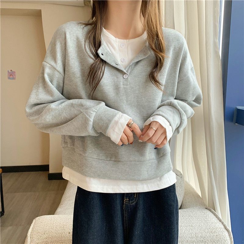 Áo Len Dài Tay Giả Hai Lớp Thiết Kế Mới Thời Trang Mùa Thu Dành Cho Nữ