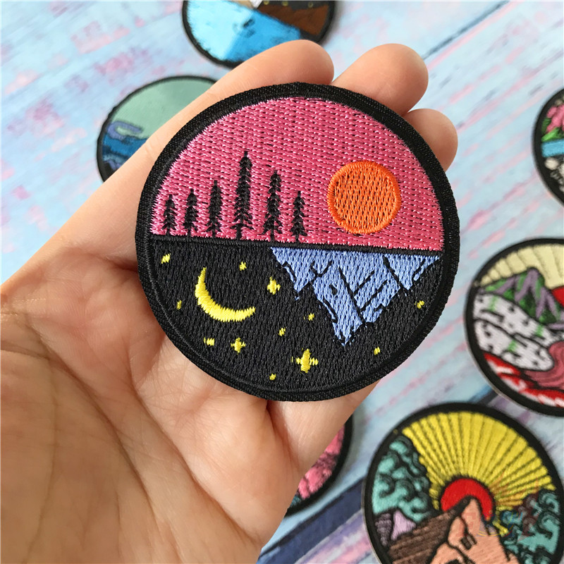 Miếng dán ủi họa tiết bình minh & hoàng hôn kích thước 6cm trang trí DIY