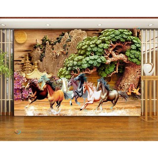 Tranh dán tường 3D Mã đáo thành công - Vải lụa phủ kim sa ( kích thước theo yêu cầu)