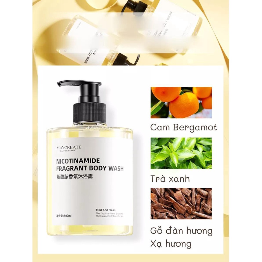 Sữa tắm dưỡng trắng Niacinamide hương nước hoa thơm lâu 500ml Làm sạch da, Dưỡng ẩm, Trắng Da