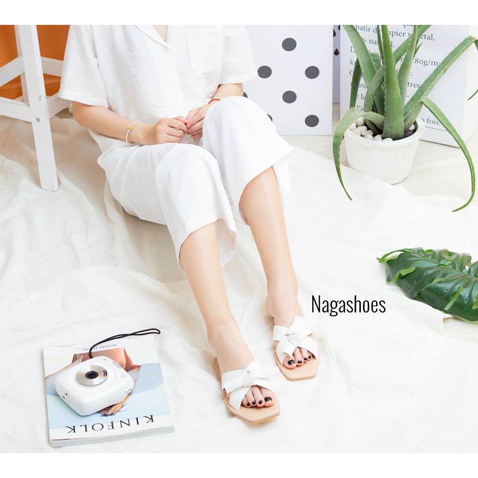 Dép thắt gút quai chéo mũi vuông Nagashoes NAD25