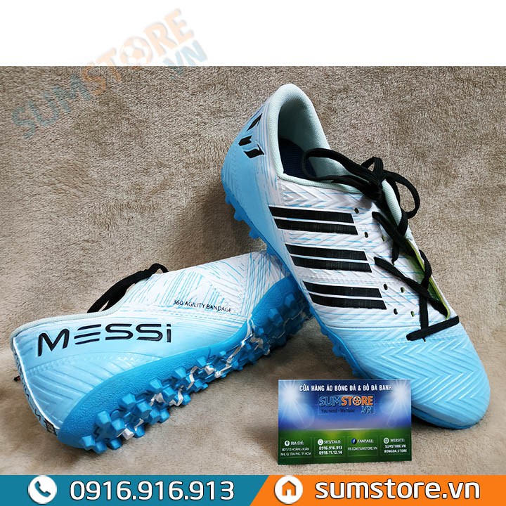 Giày Đá Banh Messi Nemeziz TB Pro Cực Chất - Trắng Xanh (Đã Khâu Mũi)