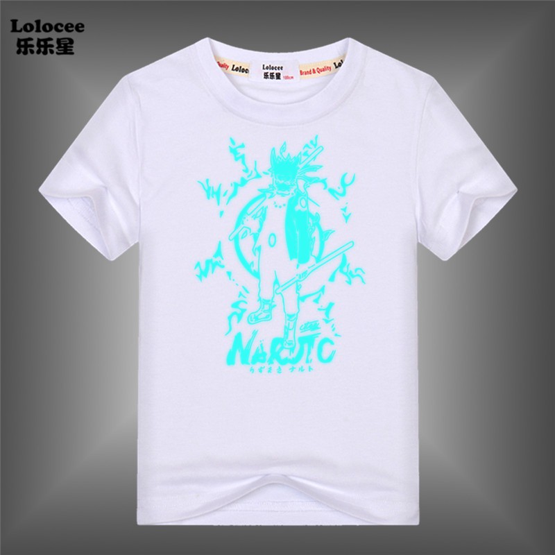 Áo thun cotton tay ngắn màu dạ quang sáng trong đêm tối phong cách Naruto thời trang
