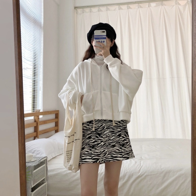 áo nỉ ngắn form rộng nữ, áo nỉ croptop tay dài phối nón (ulza1)