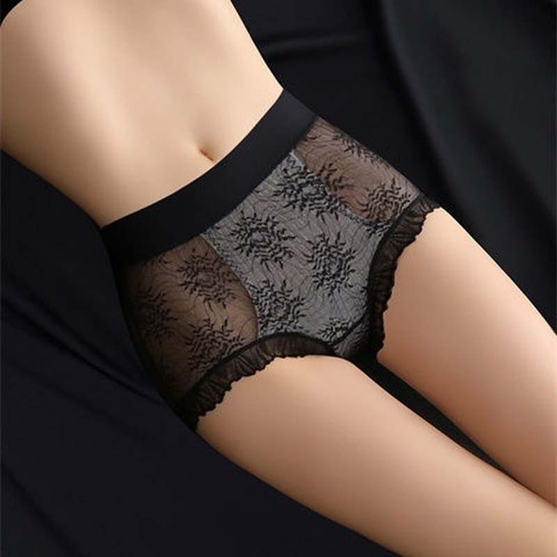 Quần Lót Lụa Phối Ren Lưng Vừa Không Đường May Kháng Khuẩn Gợi Cảm Cho Nữ