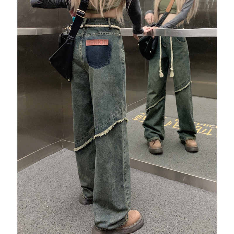 Quần Jean Dài Lưng Cao Ống Rộng Thời Trang Mùa Thu Cá Tính Cho Nữ