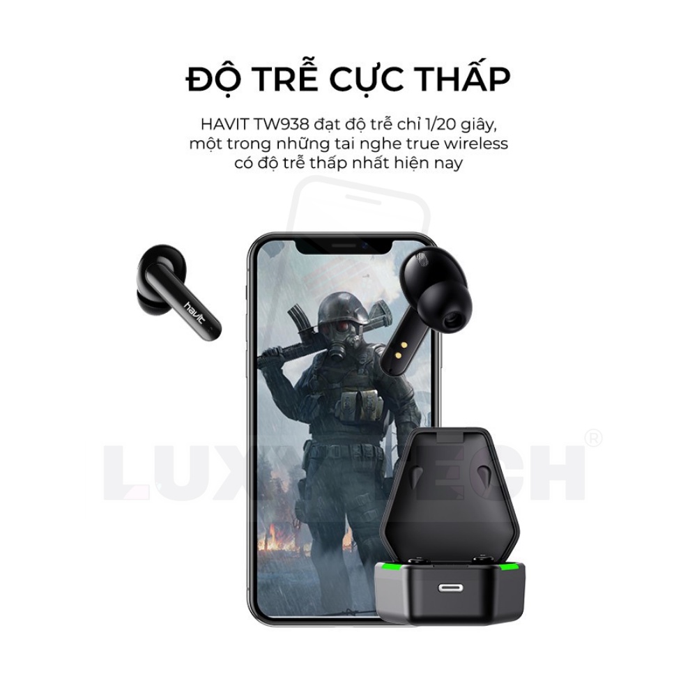 Tai Nghe Gaming TWS HAVIT TW938, Bass Chất Game Mượt, Chip ATS3015 Giảm Độ Trễ 0.05s - BH 12 Tháng