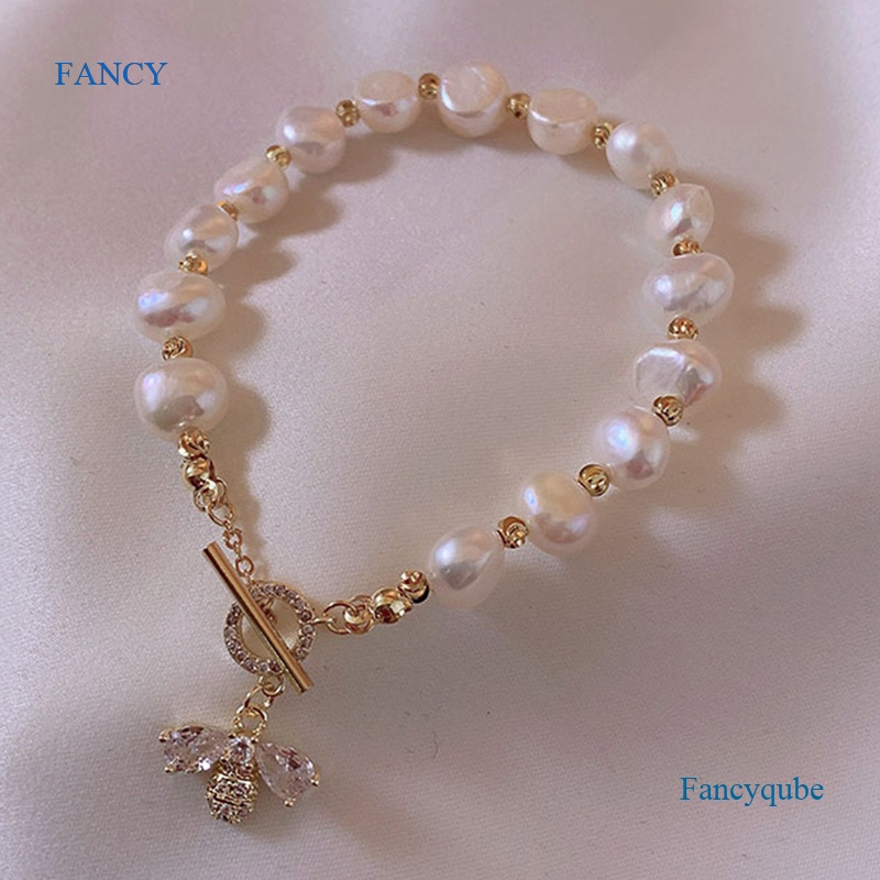 Sang Trọng Vòng Tay Chuỗi Hạt Ngọc Trai Mặt Con Ong Thời Trang Cho Nữ