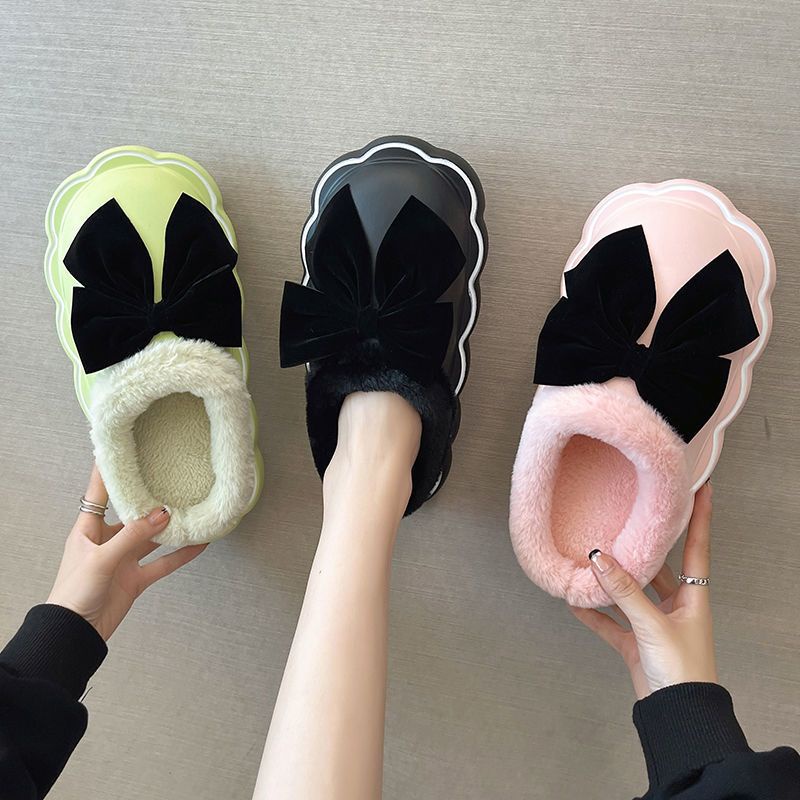 Dép Bông Nữ Đi Trong Nhà Chống Trượt Đính Nơ Dễ Thương