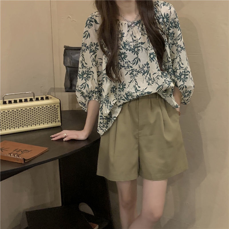 Bộ Đồ 156869Set Áo Sơ Mi Hoa Và Quần Short Phong Cách Retro