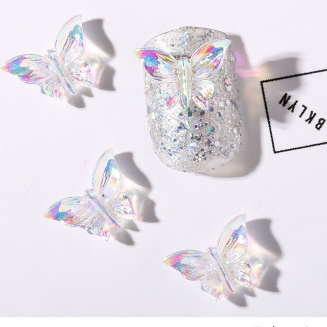 Charm nơ, bướm phủ nhũ tráng gương ánh trai trang trí móng