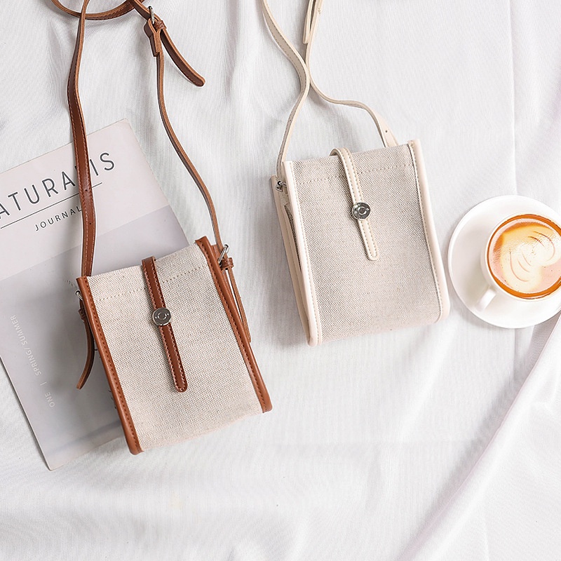 Túi Đeo Chéo Vải canvas Màu Sắc Tương Phản Phong Cách Hàn Quốc Cổ Điển Dành Cho Nữ