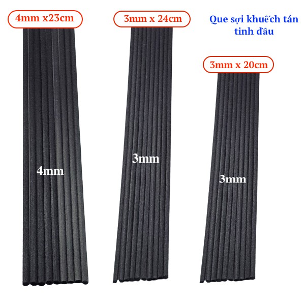 Que khuếch tán tinh dầu toả hương gồm que mây tự nhiên &amp; que sợi tổng hợp nhiều màu 3mm x 20cm, 3mm x 24cm, 4mm x 25cm