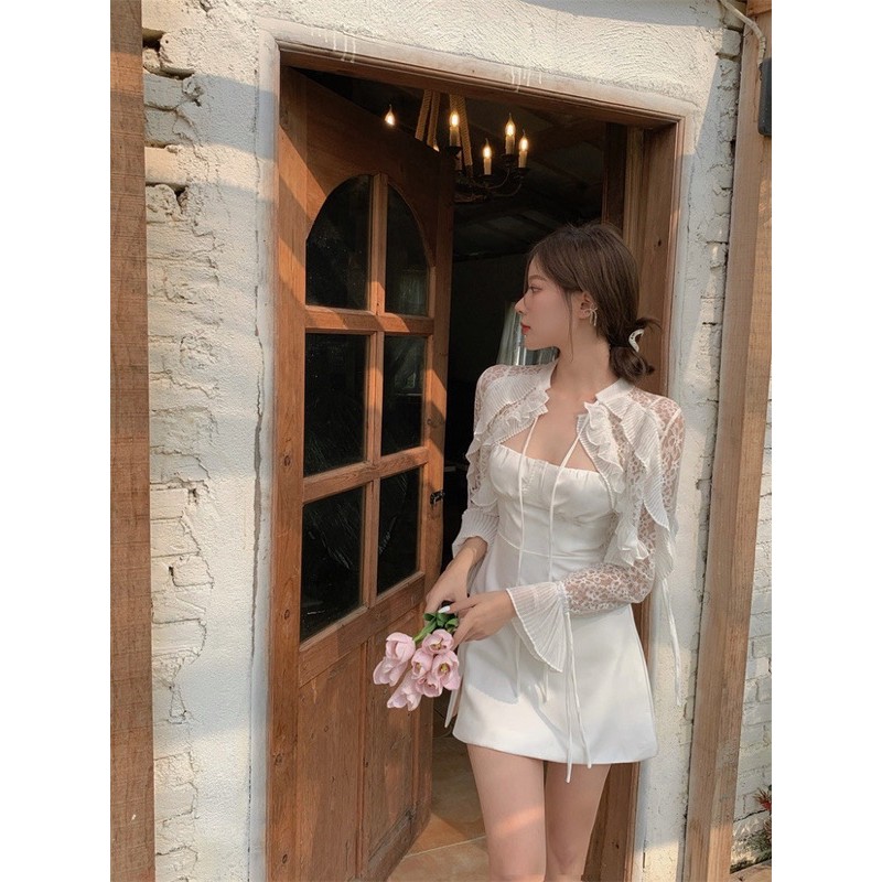 [Có ảnh thật] Set áo khoác ren tay dài+đầm 2 dây gợi cảm phong cách ulzzang SAM SAM BOUTIQUE | BigBuy360 - bigbuy360.vn