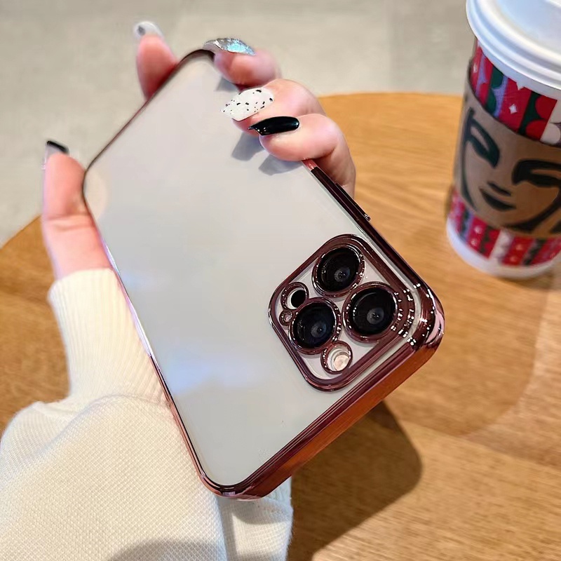 Ốp Điện Thoại Mềm Trong Suốt Mạ Điện Bảo Vệ Lens Cho iPhone 14 13 Pro Max 14 Plus