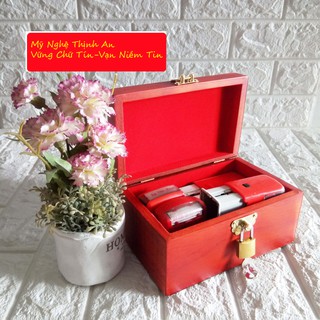 Hộp đựng bộ dấu gỗ hương quý trạm tích phong thủy bát tiên có ổ khóa an toàn HDBTK19