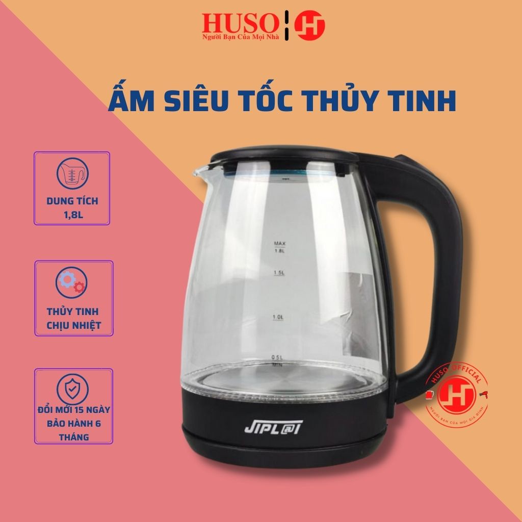 Ấm siêu tốc thủy tinh,an toàn cho sức khỏe có đèn LED có Rơ le tự ngắt khi nhiệt cao hoặc cạn nước.