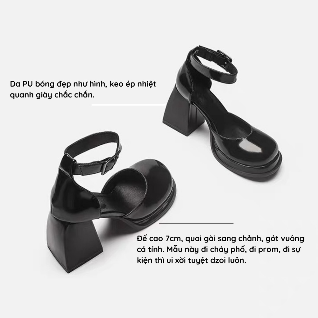 [ SẴN FULLSIZE - SHIP HỎA TỐC ] Giày Mary Janes quai gài phong cách Anh Quốc cổ điển - Giày đế cao 9cm dành cho nữ