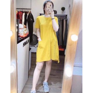 Đầm thun suông xẻ tà_đầm thun suông 2 túi trước