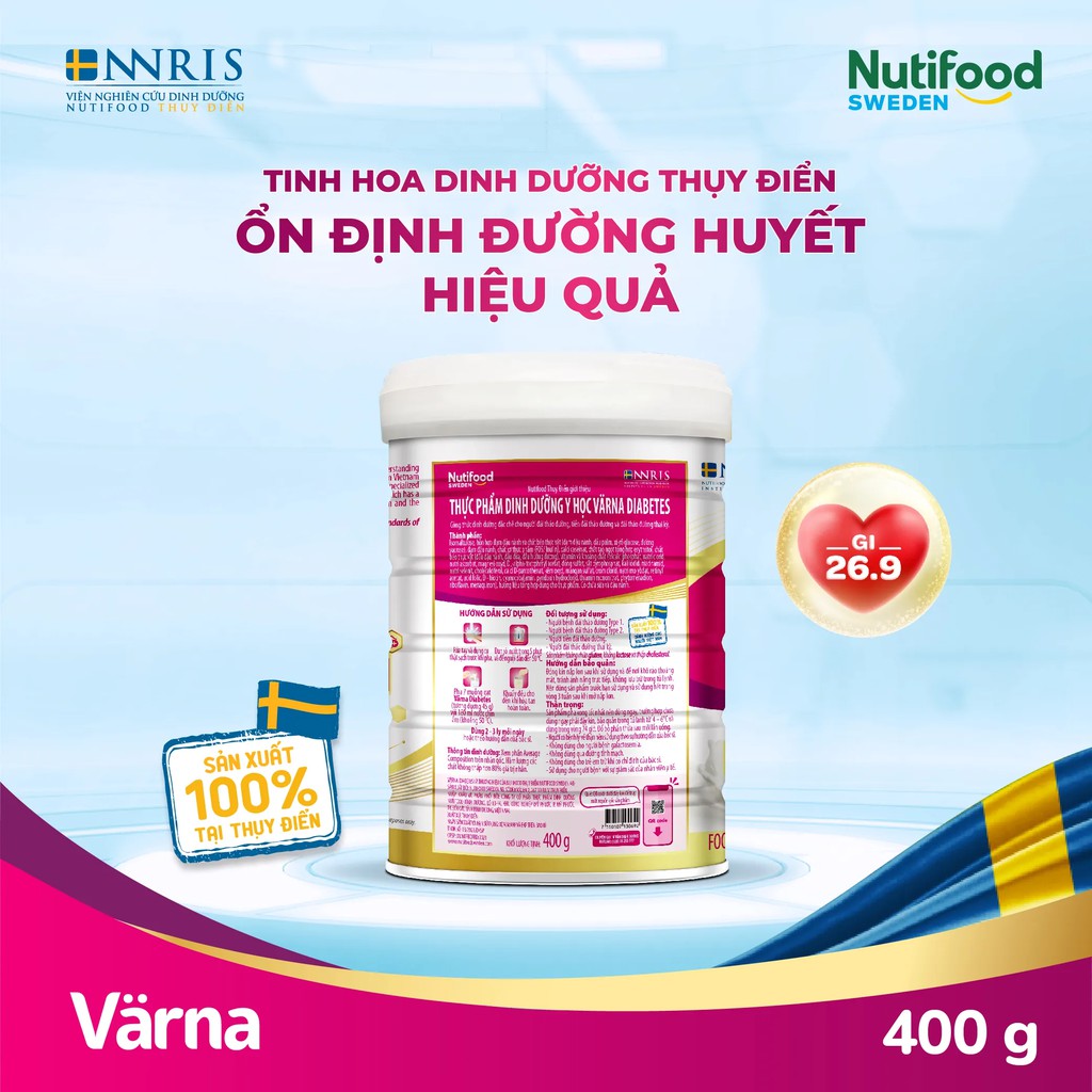 Thực phẩm dinh dưỡng y học Nutifood Värna Diabetes Lon 400g