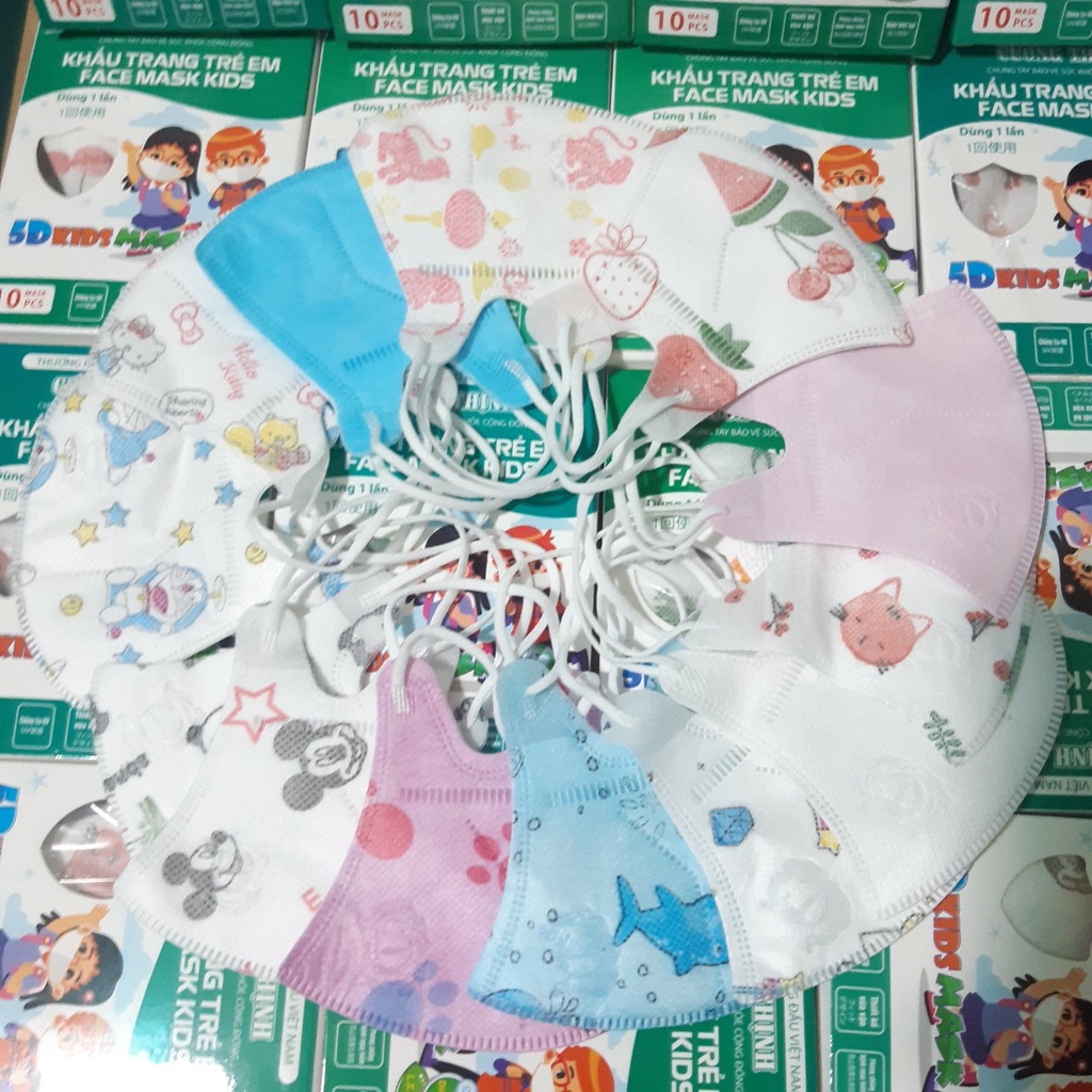 [CHO BÉ 5-10 TUỔI ]Hộp 50 Chiếc Khẩu Trang 3D Kids Trẻ Em Mask Duy Quân Họa Tiết Y Tế Xuân Lai Công Nghệ Nhật Bản Bền
