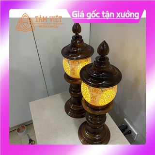(ĐÈN THỜ GỖ GỤ SỨ CAO CẤP 100%) Hoa Văn 4 Mặt