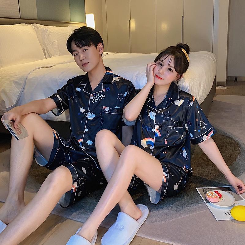 Bộ Đồ Ngủ Ngắn Tay Bằng Lụa Cho Cặp Đôi Y2399-1 | BigBuy360 - bigbuy360.vn