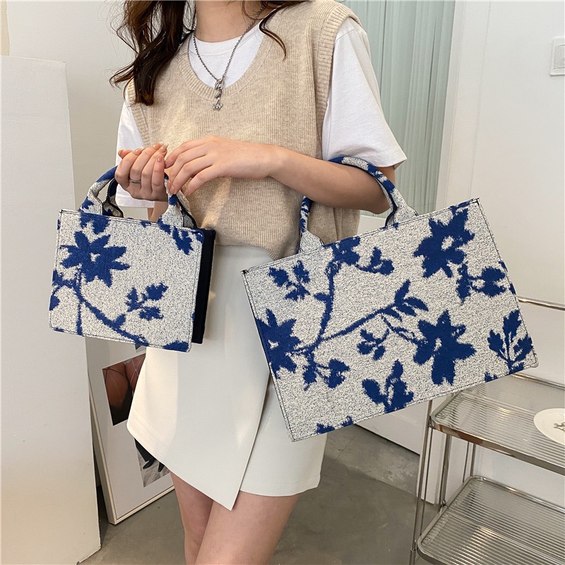 Túi Xách JASMIN NOIR Nắp Gập Vải Canvas In Hoa Cho Nữ