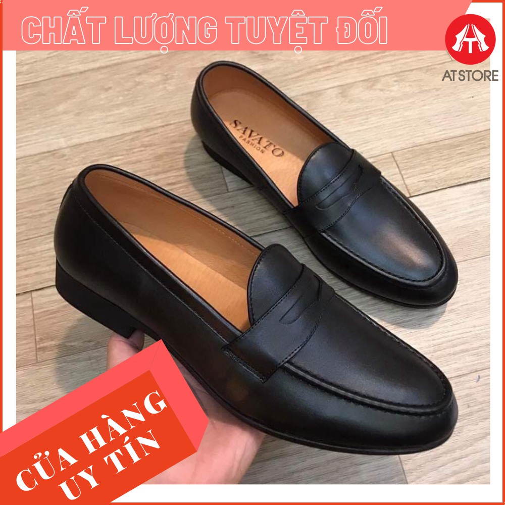 {ĐẾ KHÂU CỰC BỀN} Giày lười nam da bò cao cấp 🎁 Giày da nam công sở băng đục đen trơn💥 Bảo hành nổ da 12 tháng✅ Mã K181