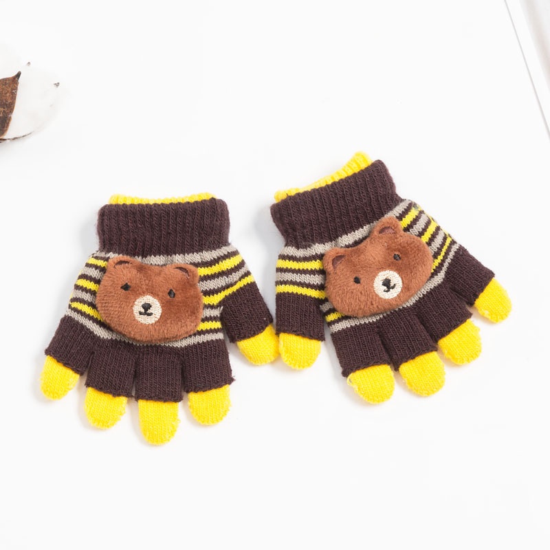 găng tay len 2 lớp đính gấu bông đáng yêu cho bé 1-3 tuổi