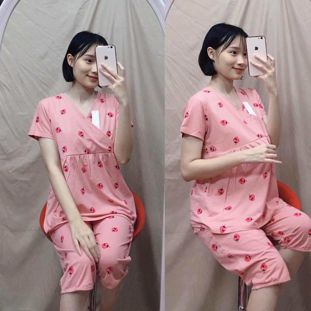 [Ảnh thật+video]Bộ đồ lửng bầu và sau sinh có chỗ bé ty, quần áo mặc nhà bầu và sau sinh mùa hè