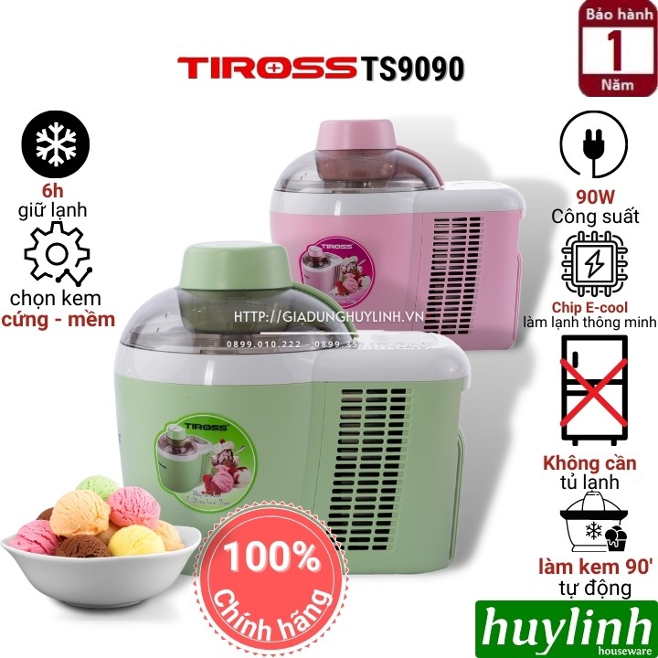 [Mã ELHAMS5 giảm 6% đơn 300K] Máy làm kem gia đình Tiross TS9090