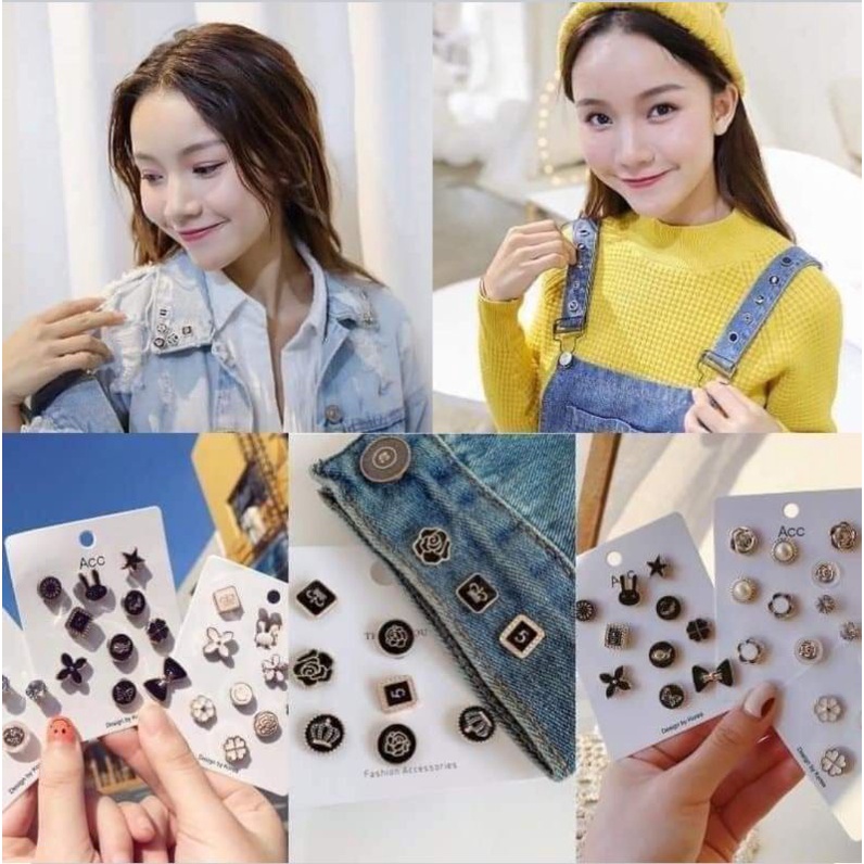 Set 10 Cúc Áo Mini Chống Hở, Ghim Cài Trang Trí, Khuy Áo Thời Trang Hàn Quốc