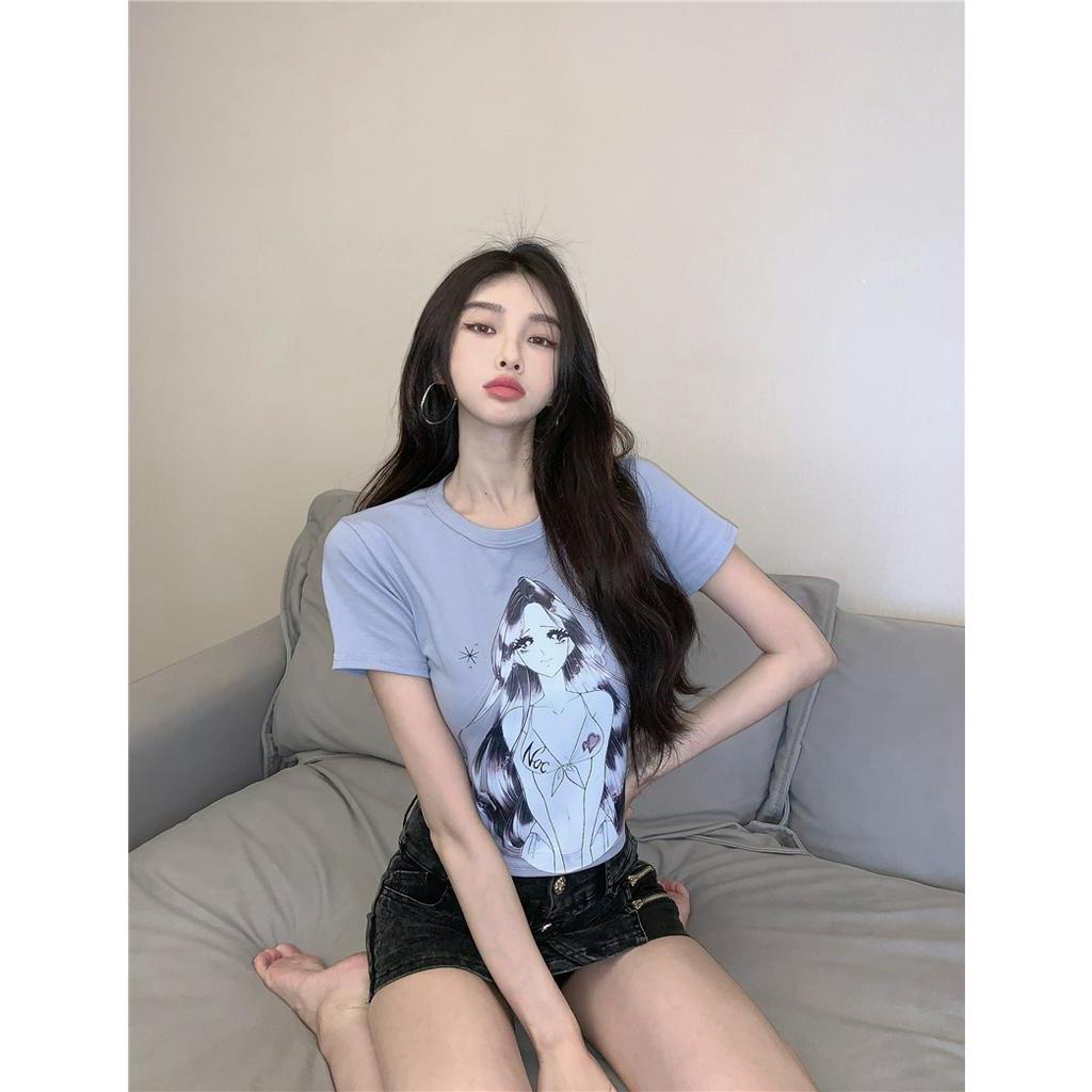 Áo Thun Ngắn Tay Dáng Ôm In Họa Tiết Thời Trang Mùa Hè 64019 Cho Nữ