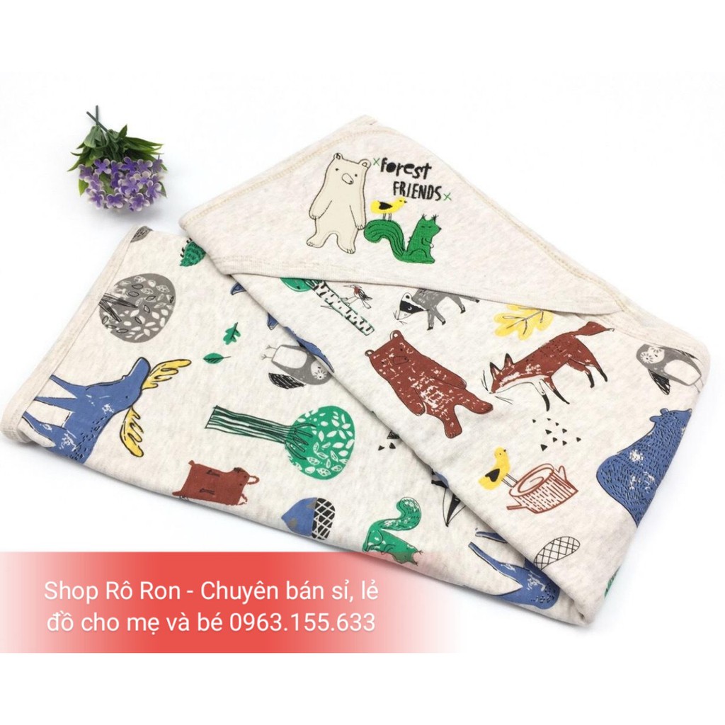 Chăn ủ LITTLE DUCK có mũ - Chăn ủ cotton 2 lớp đa năng cho bé - Shoproron