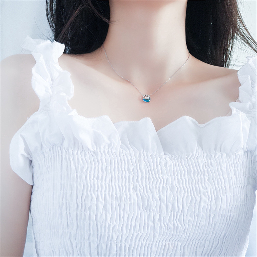 Dây Chuyền Choker Qipin Mặt Họa Tiết Tiên Cá Xanh Lam Thời Trang Hàn Quốc Cho Nữ